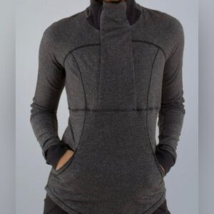 Lululemon Base Runner 1/2 Zip Top Pullover Heathered Herringbone Black Size 8
